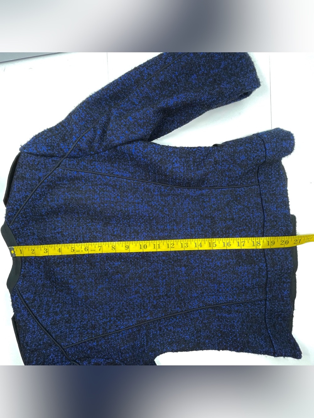 KAREN MILLEN Women's Blue Black Tweed Zipper Jacket Blazer Lined Size 6 - Picture 9 of 9